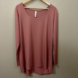 LulaRoe Women's Long Sleeve Shirt Ribbed Pink Dusty Rose High Low Plus Size 3X